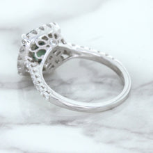 Load image into Gallery viewer, 2.56ct Radiant Cut Unheated Green Sapphire Ring with Diamond Halo in 18K White Gold