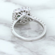 Load image into Gallery viewer, 2.56ct Radiant Cut Unheated Green Sapphire Ring with Diamond Halo in 18K White Gold
