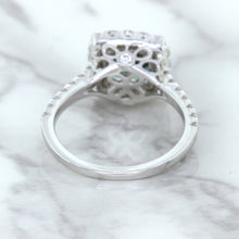 Load image into Gallery viewer, 2.56ct Radiant Cut Unheated Green Sapphire Ring with Diamond Halo in 18K White Gold