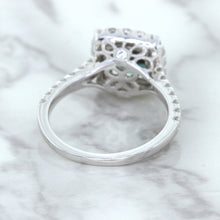 Load image into Gallery viewer, 2.56ct Radiant Cut Unheated Green Sapphire Ring with Diamond Halo in 18K White Gold