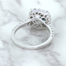 Load image into Gallery viewer, 2.56ct Radiant Cut Unheated Green Sapphire Ring with Diamond Halo in 18K White Gold