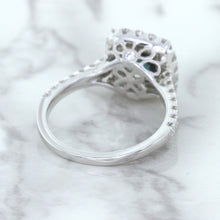 Load image into Gallery viewer, 2.56ct Radiant Cut Unheated Green Sapphire Ring with Diamond Halo in 18K White Gold