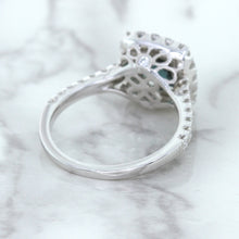 Load image into Gallery viewer, 2.56ct Radiant Cut Unheated Green Sapphire Ring with Diamond Halo in 18K White Gold