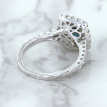 Load image into Gallery viewer, 2.56ct Radiant Cut Unheated Green Sapphire Ring with Diamond Halo in 18K White Gold