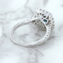 Load image into Gallery viewer, 2.56ct Radiant Cut Unheated Green Sapphire Ring with Diamond Halo in 18K White Gold