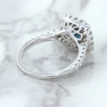 Load image into Gallery viewer, 2.56ct Radiant Cut Unheated Green Sapphire Ring with Diamond Halo in 18K White Gold