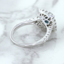 Load image into Gallery viewer, 2.56ct Radiant Cut Unheated Green Sapphire Ring with Diamond Halo in 18K White Gold