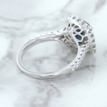 Load image into Gallery viewer, 2.56ct Radiant Cut Unheated Green Sapphire Ring with Diamond Halo in 18K White Gold