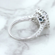 Load image into Gallery viewer, 2.56ct Radiant Cut Unheated Green Sapphire Ring with Diamond Halo in 18K White Gold