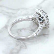 Load image into Gallery viewer, 2.56ct Radiant Cut Unheated Green Sapphire Ring with Diamond Halo in 18K White Gold