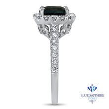 Load image into Gallery viewer, 2.56ct Radiant Cut Unheated Green Sapphire Ring with Diamond Halo in 18K White Gold