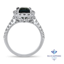 Load image into Gallery viewer, 2.56ct Radiant Cut Unheated Green Sapphire Ring with Diamond Halo in 18K White Gold