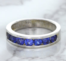 Load image into Gallery viewer, 1.22ctw Round Blue Sapphire Ring in 18K White Gold