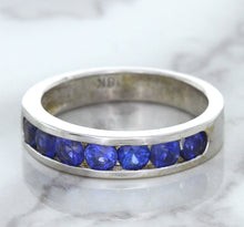 Load image into Gallery viewer, 1.22ctw Round Blue Sapphire Ring in 18K White Gold