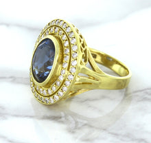 Load image into Gallery viewer, 4.23ct Oval Blue Spinel Ring with Double Diamond Halo in 14K Yellow Gold