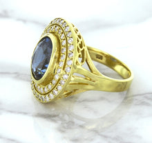 Load image into Gallery viewer, 4.23ct Oval Blue Spinel Ring with Double Diamond Halo in 14K Yellow Gold