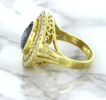 Load image into Gallery viewer, 4.23ct Oval Blue Spinel Ring with Double Diamond Halo in 14K Yellow Gold
