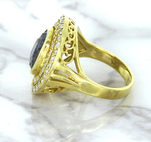 Load image into Gallery viewer, 4.23ct Oval Blue Spinel Ring with Double Diamond Halo in 14K Yellow Gold