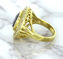 Load image into Gallery viewer, 4.23ct Oval Blue Spinel Ring with Double Diamond Halo in 14K Yellow Gold