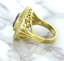 Load image into Gallery viewer, 4.23ct Oval Blue Spinel Ring with Double Diamond Halo in 14K Yellow Gold