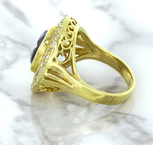 Load image into Gallery viewer, 4.23ct Oval Blue Spinel Ring with Double Diamond Halo in 14K Yellow Gold