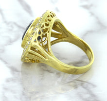 Load image into Gallery viewer, 4.23ct Oval Blue Spinel Ring with Double Diamond Halo in 14K Yellow Gold