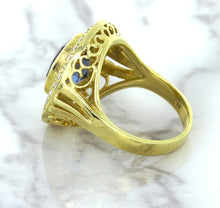 Load image into Gallery viewer, 4.23ct Oval Blue Spinel Ring with Double Diamond Halo in 14K Yellow Gold