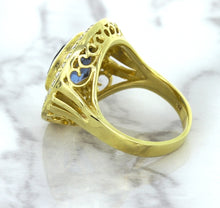 Load image into Gallery viewer, 4.23ct Oval Blue Spinel Ring with Double Diamond Halo in 14K Yellow Gold