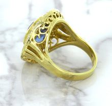 Load image into Gallery viewer, 4.23ct Oval Blue Spinel Ring with Double Diamond Halo in 14K Yellow Gold