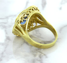 Load image into Gallery viewer, 4.23ct Oval Blue Spinel Ring with Double Diamond Halo in 14K Yellow Gold