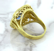 Load image into Gallery viewer, 4.23ct Oval Blue Spinel Ring with Double Diamond Halo in 14K Yellow Gold