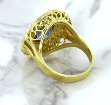 Load image into Gallery viewer, 4.23ct Oval Blue Spinel Ring with Double Diamond Halo in 14K Yellow Gold