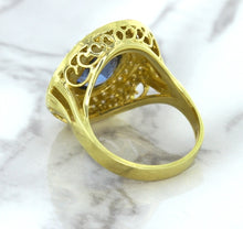 Load image into Gallery viewer, 4.23ct Oval Blue Spinel Ring with Double Diamond Halo in 14K Yellow Gold