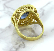 Load image into Gallery viewer, 4.23ct Oval Blue Spinel Ring with Double Diamond Halo in 14K Yellow Gold