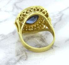 Load image into Gallery viewer, 4.23ct Oval Blue Spinel Ring with Double Diamond Halo in 14K Yellow Gold