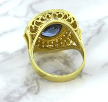 Load image into Gallery viewer, 4.23ct Oval Blue Spinel Ring with Double Diamond Halo in 14K Yellow Gold