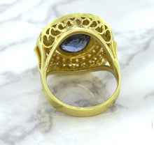 Load image into Gallery viewer, 4.23ct Oval Blue Spinel Ring with Double Diamond Halo in 14K Yellow Gold