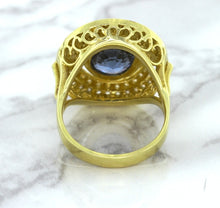 Load image into Gallery viewer, 4.23ct Oval Blue Spinel Ring with Double Diamond Halo in 14K Yellow Gold