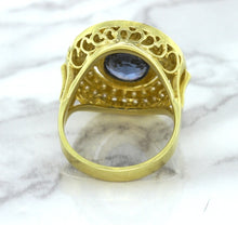 Load image into Gallery viewer, 4.23ct Oval Blue Spinel Ring with Double Diamond Halo in 14K Yellow Gold