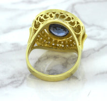 Load image into Gallery viewer, 4.23ct Oval Blue Spinel Ring with Double Diamond Halo in 14K Yellow Gold