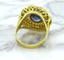 Load image into Gallery viewer, 4.23ct Oval Blue Spinel Ring with Double Diamond Halo in 14K Yellow Gold