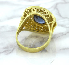 Load image into Gallery viewer, 4.23ct Oval Blue Spinel Ring with Double Diamond Halo in 14K Yellow Gold