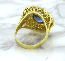 Load image into Gallery viewer, 4.23ct Oval Blue Spinel Ring with Double Diamond Halo in 14K Yellow Gold
