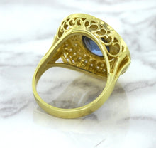 Load image into Gallery viewer, 4.23ct Oval Blue Spinel Ring with Double Diamond Halo in 14K Yellow Gold