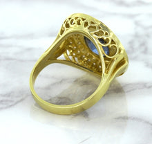 Load image into Gallery viewer, 4.23ct Oval Blue Spinel Ring with Double Diamond Halo in 14K Yellow Gold