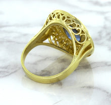 Load image into Gallery viewer, 4.23ct Oval Blue Spinel Ring with Double Diamond Halo in 14K Yellow Gold