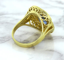 Load image into Gallery viewer, 4.23ct Oval Blue Spinel Ring with Double Diamond Halo in 14K Yellow Gold