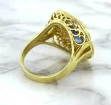 Load image into Gallery viewer, 4.23ct Oval Blue Spinel Ring with Double Diamond Halo in 14K Yellow Gold