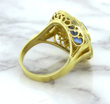 Load image into Gallery viewer, 4.23ct Oval Blue Spinel Ring with Double Diamond Halo in 14K Yellow Gold