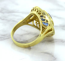 Load image into Gallery viewer, 4.23ct Oval Blue Spinel Ring with Double Diamond Halo in 14K Yellow Gold